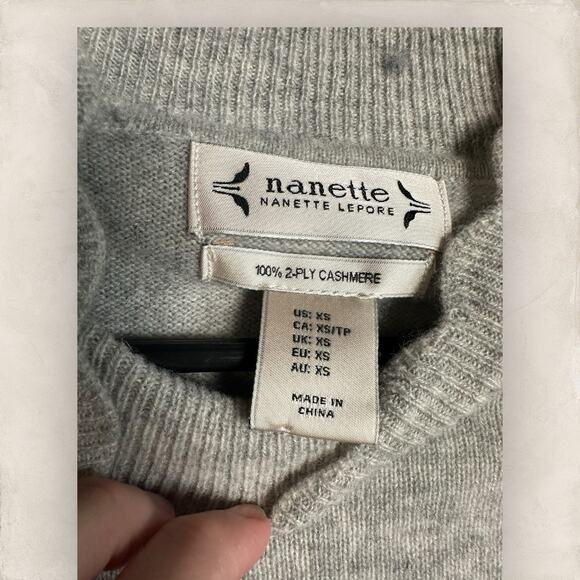 Nanette Lepore Women Cashmere Sweater Gray Pullover Knit Scallop Long Sleeve XS - Picture 5 of 6